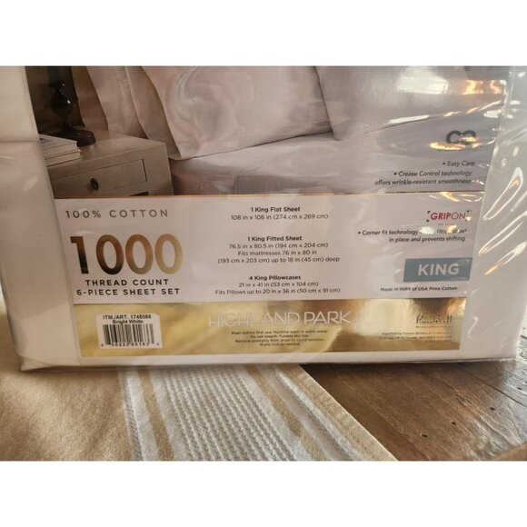 Highland Park 1000 Thread Count 6-piece Set in Bright White Size King Sheet - Picture 9 of 9